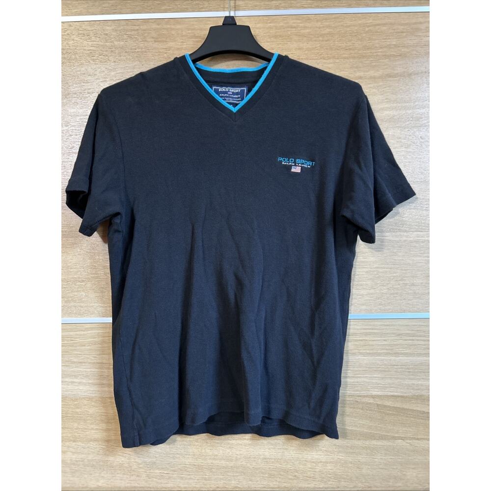 Ralph Lauren POLO SPORT Men’s Size L Black Woven Cotton V-Neck Short Sleeve